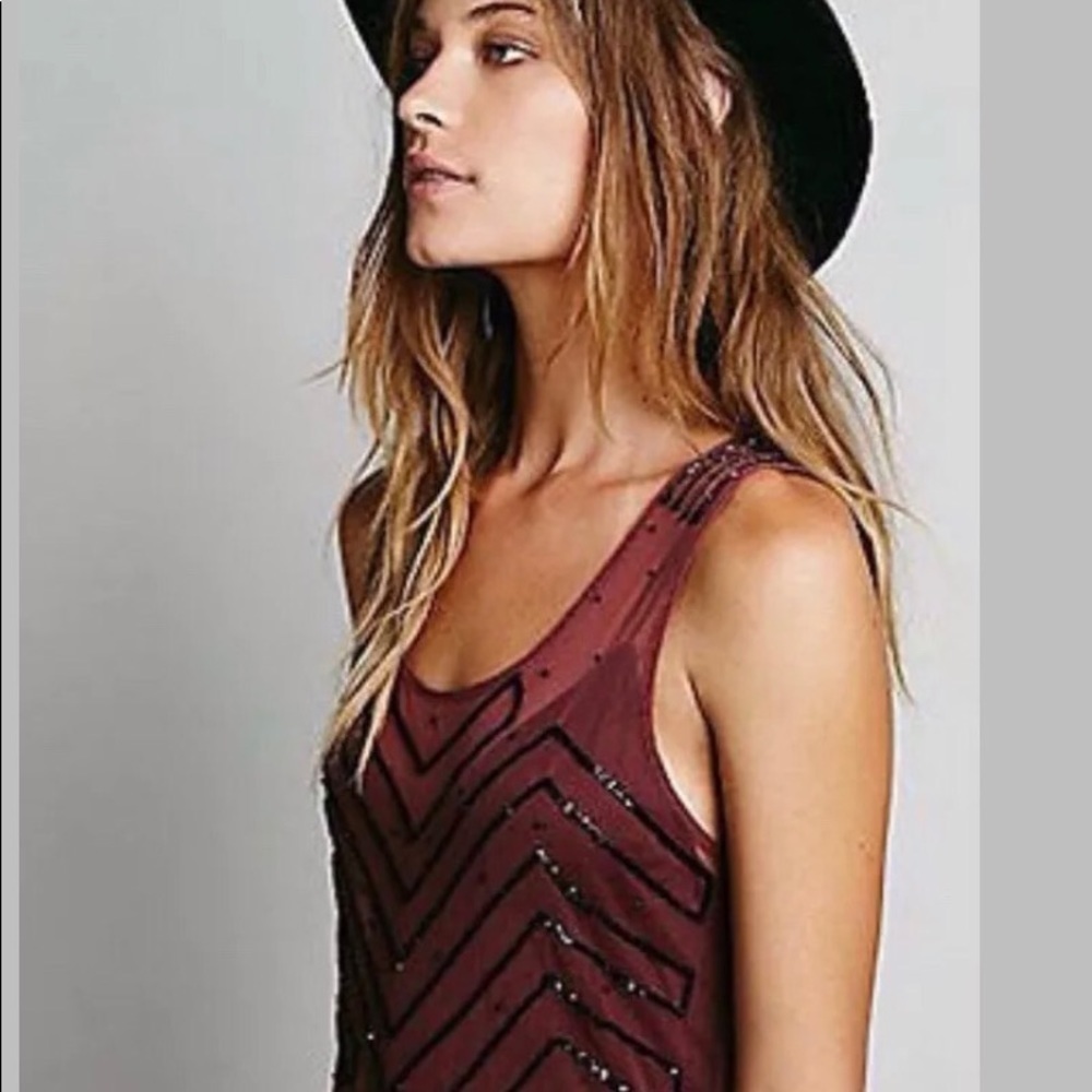 Free People Mess Beaded Sheer Slip Rose​​​​​​​​​​ - Picture 3 of 8